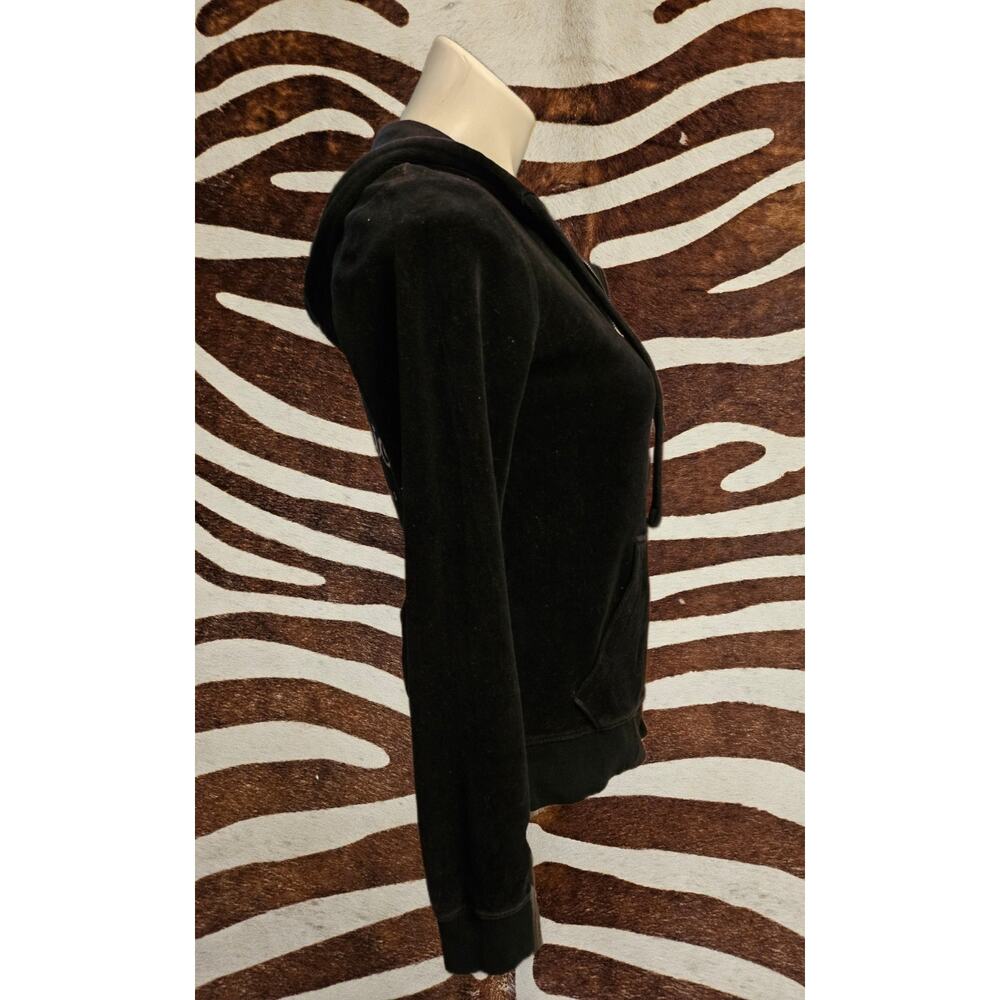Y2K True Religion Hoodie Womens Black Velour Graphic Rhinestones Zip Ladies Xs - Picture 3 of 7